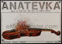 7r936 ANATEVKA 23x33 German stage poster 1980 violin and a burning town by Andrzej Pagowski!