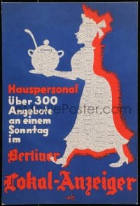 7r846 BERLINER LOKAL-ANZEIGER 13x19 German advertising poster 1930s art of woman made of newspaper!