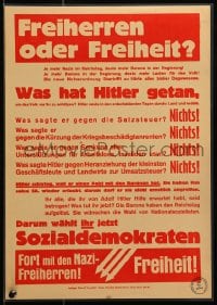 7r925 FREIHERREN ODER FREIHEIT laminated 12x17 German political campaign 1932 SPD denounces Hitler!
