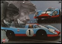 7r407 GULF PORSCHE 917 2-sided 24x34 Swiss advertising poster 1970s Jo Siffert & schematic of racer!