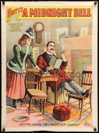 7r156 HOYT'S A MIDNIGHT BELL 22x29 stage poster 1889 art of man trying out different chairs!