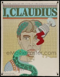 7r195 I, CLAUDIUS tv poster 1977 cool Chwast artwork of Derek Jacobi in the title role!