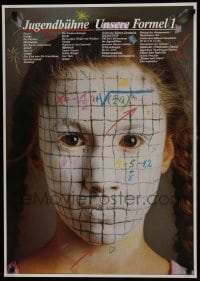7r952 JEGENDBUHNE UNSERE FORMEL 1 23x33 German stage poster 1984 girl with math formula makeup!