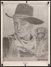 7r687 JOHN WAYNE 18x24 special poster 1979 great c/u cowboy portrait + profile shooting gun!