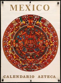 7r325 MEXICO CALENDARIO AZTECA 2-sided 18x25 Mexican special poster 1980s Cuauhxicalli or Aztec!