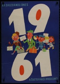 7r395 NA SHLEDANOU DNES 1961 23x32 Czech advertising poster 1961 art of family gone shopping!