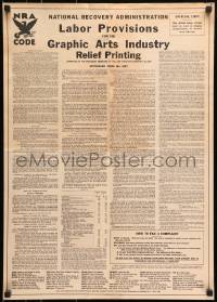 7r706 NATIONAL RECOVERY ADMINISTRATION 20x28 special poster 1934 NRA, labor provisions!