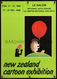 7r381 NEW ZEALAND CARTOON EXHIBITION 16x23 Canadian museum/art exhibition 1986 corked porcupine!