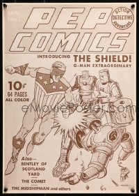7r711 PEP COMICS 15x22 special poster 1980s Irv Novick art of The Shield fighting bad guys!