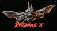 7r712 PIRANHA PART TWO: THE SPAWNING 11x20 special poster 1981 wild art of flying fish attacking people on beach!