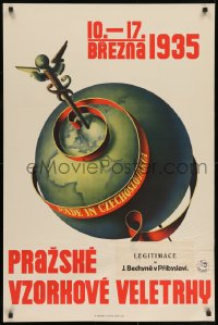 7r398 PRAZSKE VZORKOVE VELETRHY 25x38 Czech special poster 1935 Arch Jonas art of world globe!