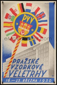 7r397 PRAZSKE VZORKOVE VELETRHY 25x38 Czech special poster 1930 Moravek art of Prague coat of arms!