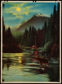 7r772 UNKNOWN POSTER 12x17 special poster 1950s wonderful art of a moose at river's edge!