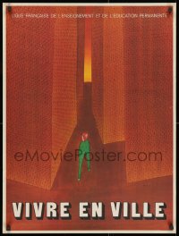 7r779 VIVRE EN VILLE 23x31 French poster 1971 Jean-Michel Folon art of man & buildings!