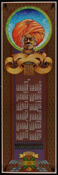 7r145 TOWER RECORDS calendar 1976 cool close-up art of swami guru figure by Frank Carson!