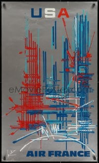 7r118 AIR FRANCE USA 24x39 French travel poster 1968 wonderful Georges Mathieu abstract art!