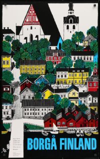7r105 BORGA FINLAND 25x40 Finnish travel poster 1980s art of the town and its harbor!
