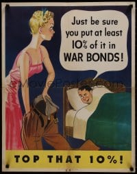 7r007 TOP THAT 10% 22x28 WWII war poster 1942 art of pretty lady 'borrowing' from man's pockets!