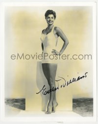 7s902 ESTHER WILLIAMS signed 8x10 REPRO still 1980s full-length standing portrait in sexy swimsuit!