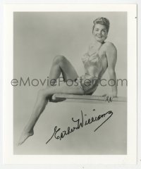 7s901 ESTHER WILLIAMS signed 5x7 REPRO still 1980s in sexy swimsuit sitting on diving board!