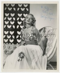 7s420 EVELYN KEYES signed 8.25x10 still 1940s seated portrait in pretty dress by Ned Scott!