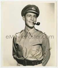 7s425 FRANCHOT TONE signed 8.25x9.5 still 1930s smiling in uniform with cap & pipe by Schafer!