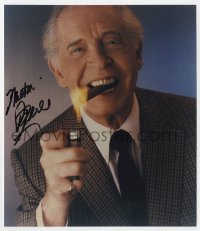 7s841 MILTON BERLE signed color 8x9 REPRO still 1990s great smiling portrait lighting his cigar!