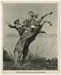7s609 ROY ROGERS signed 8.25x10 still 1940s great cowboy portrait on his rearing horse Trigger!
