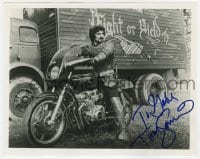 7s991 TOM SAVINI signed 8x10 REPRO still 1980s on motorcycle in George Romero's Knightriders!
