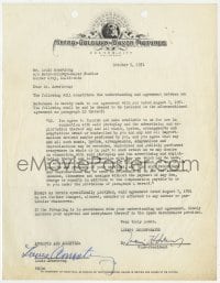 7s710 LOUIS ARMSTRONG signed contract 1951 agreeing to give MGM rights to the music he performed!
