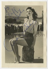 7s758 AVA GARDNER signed 4x5 fan photo 1940s sexy full-length posed portrait on the beach!