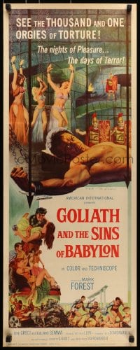 7s042 GOLIATH & THE SINS OF BABYLON signed insert 1964 by poster artist Fred Fixler, Maciste!