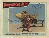 7s307 THUNDERING JETS signed LC #3 1958 by Rex Reason, who's with Audrey Dalton by his fighter jet!