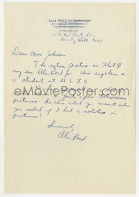 7s676 ALAN REED signed letter 1954 sending a fan a picture of his actor son, Alan Reed Jr.!