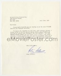 7s693 PETER SELLERS signed letter 1977 pledging his royalties against a $6,009 United Artists loan!