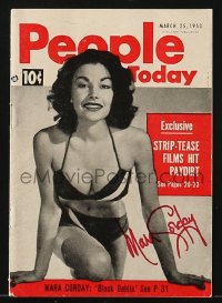 7s229 MARA CORDAY signed magazine page 1953 includes 1958 Belgian poster from Girls on the Loose!