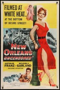 7s279 NEW ORLEANS UNCENSORED signed 1sh 1954 by Beverly Garland, great sexy artwork!