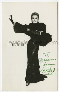 7s751 MITZI GAYNOR signed 4x6 postcard 1956 great image from her latest movie, The Birds & the Bees!