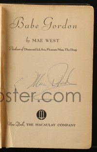 7s090 MAE WEST signed second printing hardcover book 1930 on her novel Babe Gordon!