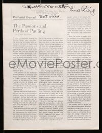 7s319 LINUS PAULING signed medical journal copy 1983 on an article about his passions & perils!
