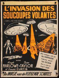 7t366 EARTH VS. THE FLYING SAUCERS Belgian 1956 sci-fi classic, different art of UFOs & aliens!