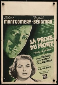 7t417 RAGE IN HEAVEN Belgian 1945 art of pretty Ingrid Bergman, Robert Montgomery!