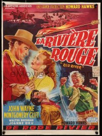 7t419 RED RIVER Belgian R1950s different art of John Wayne, Montgomery Clift & Dru, Howard Hawks!