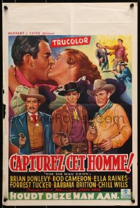7t421 RIDE THE MAN DOWN Belgian 1952 cool art of cowboys Brian Donlevy & Rod Cameron!