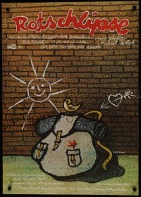 7t625 ROTSCHLIPSE East German 23x32 1978 Gisela Wongel art of rucksack near brick wall w/graffiti!