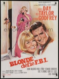 7t167 GLASS BOTTOM BOAT French 23x31 1966 artwork of sexy mermaid Doris Day with gun, Rod Taylor!