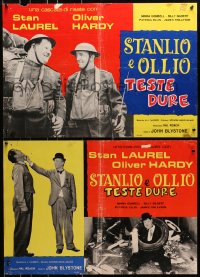 7t949 BLOCK-HEADS group of 2 Italian 19x27 pbustas R1967 Stan Laurel & Oliver Hardy, Hal Roach!