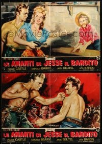 7t930 JESSE JAMES' WOMEN group of 4 Italian 19x27 pbustas 1958 Barry, all with different artwork!