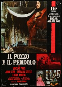 7t989 PIT & THE PENDULUM Italian 18x26 pbusta R1975 Vincent Price, Roger Corman & Edgar Allan Poe!