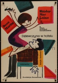 7t766 ALL IN A NIGHT'S WORK Polish 23x33 1963 wacky Flisak art of Dean Martin & Shirley MacLaine!